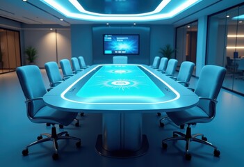 sleek modern conference table innovative tech setup collaborative workspace design futuristic aesthetic high tech features, furniture, technology