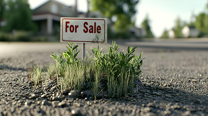 For Sale Sign In Empty Suburban Street