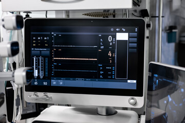 Artificial lung ventilation monitor in the intensive care unit. Medical equipment. Ventilation of...