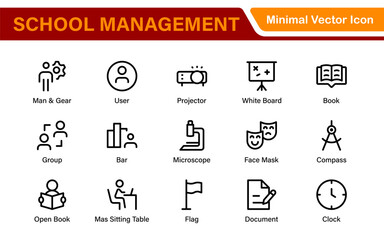 School Administration Icon Set – Modern Outline Line Vector Illustrations for Classroom, Timetable, Attendance, and Education Management Systems