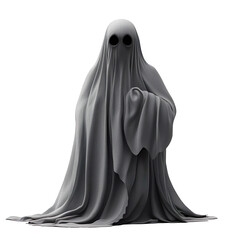 Naklejka premium Scary ghost figure draped in flowing fabric with black eye holes representing Halloween horror