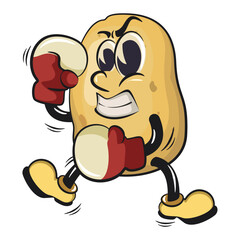 cute cartoon potato mascot vector practicing boxing wearing boxing glove, happy smiling character isolated on transparent background, work of hand drawn