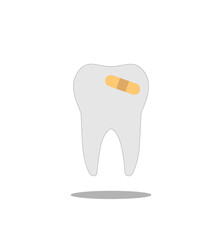 tooth and plaster on a white background,