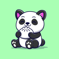 Cute Panda Eating Steamed Bun (Pao) Vector Illustration