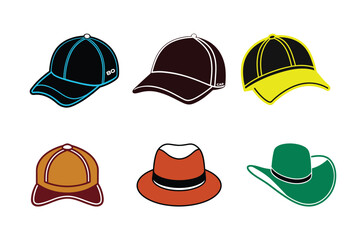 Fototapeta premium Cap and Hat Icons Silhouette Vector Headwear Illustration Set