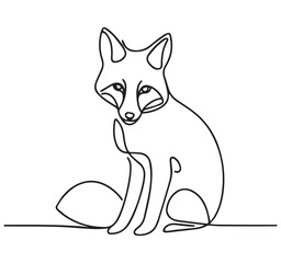 Obraz premium Minimalist Sitting Fox Single Continuous Line Art Drawing Animal Illustration