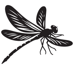 Highly Detailed Black Silhouette Graphic Design of a Flying Dragonfly with Intricate Veined Wings Elegant Nature Insect Vector Art