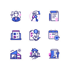 Residential sale and lease - line art style icons set