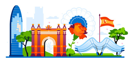 Travel to Spain - colorful flat design style illustration