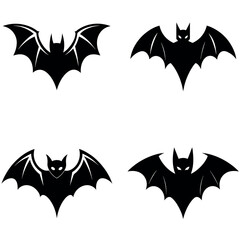 Fototapeta premium Four Bat Silhouette Designs, Black Vectors on White Background, Halloween Theme