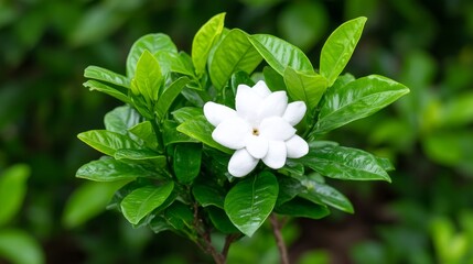 White Flower Blooming Amongst Lush Green Leaves