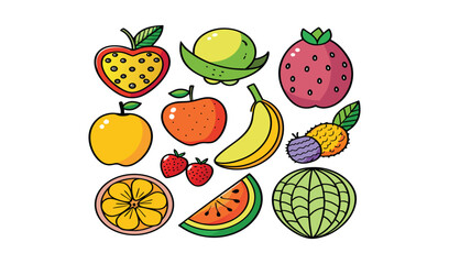 Colorful cartoon fruits collection illustration