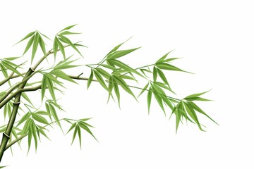 Fototapeta premium Green bamboo leaves extending gracefully against a white background in a natural setting