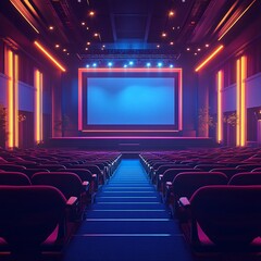 Obraz premium professional business presentation room, stage with laser pointer and screen, realistic lighting, conference atmosphere, no humans