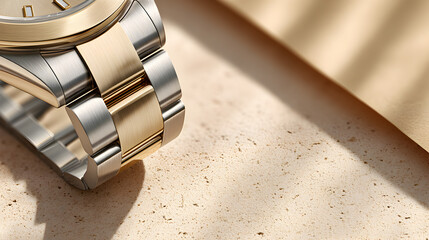 luxury timepiece, a close-up shot of a wristwatch, its elegant design displayed beautifully