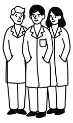 Three scientists standing together, wearing lab coats, representing teamwork and collaboration in research. 