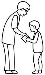 a father giving a present to his son. A beautiful illustration of love and connection between father and child