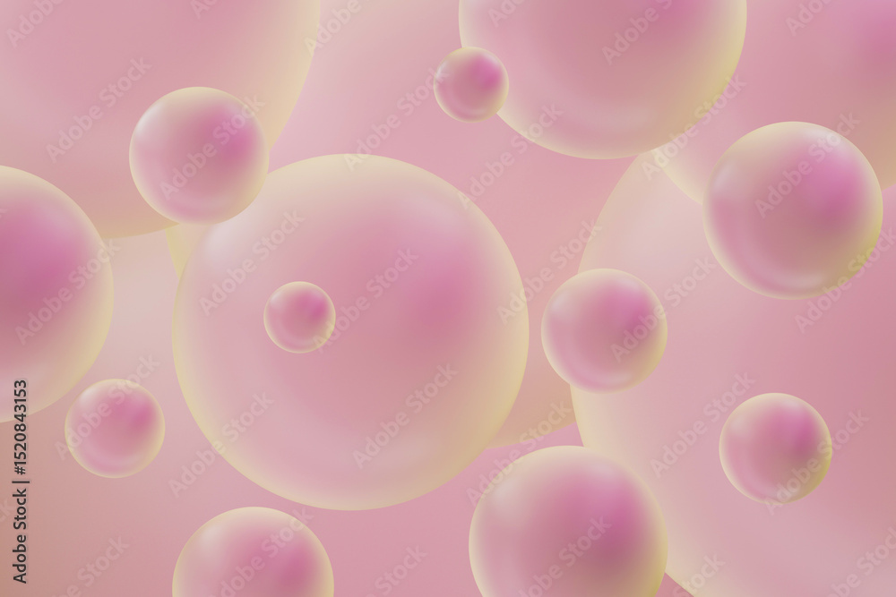Poster dreamy pink abstract spheres with soft gradient and glossy texture in minimalist background for mode