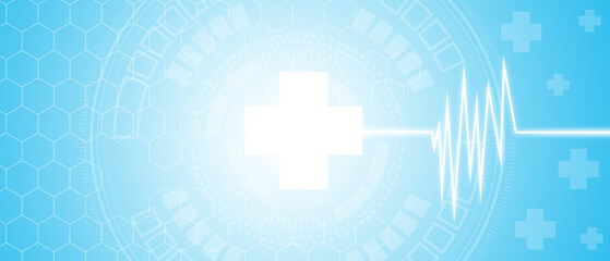 Medical concept background. Gene and Plus Sign with hexagon grid