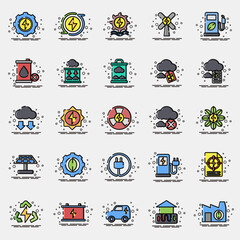 Icon set of renewable energy. Renewable energy elements. Icon in MBE style.