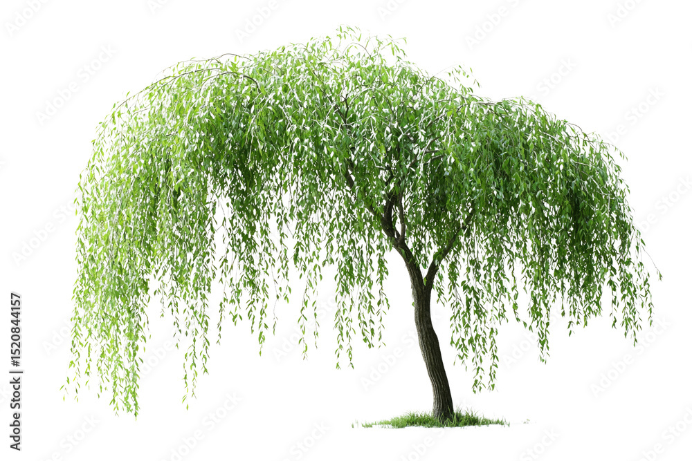 Poster weeping willow tree with long, cascading branches and vibrant green leaves background removed