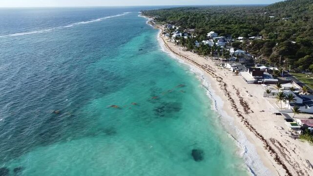 Aereal shot of a stunning beach at the Colombian Caribban sea. San Andres islas