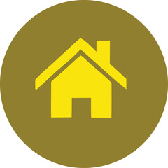 A simple yellow house icon on a circular olive green background