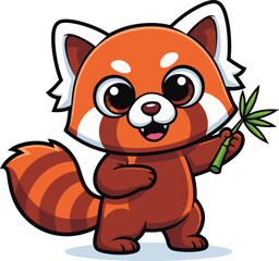 Cute Red Panda with Bamboo