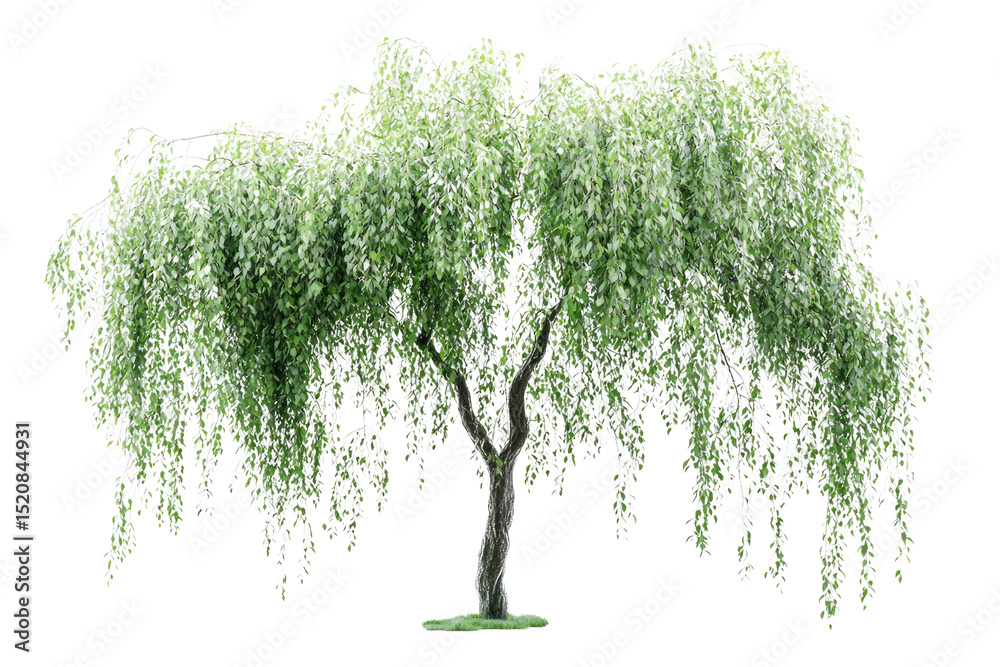 Aufkleber a weeping tree with long, cascading branches and lush green leaves, isolated on a transparent backgr