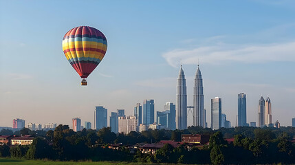 Colorful Hot Air Balloon Over Kuala Lumpur Cityscape