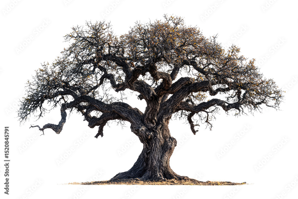Poster Ancient, gnarled tree with sprawling branches, isolated on a transparent background background removed