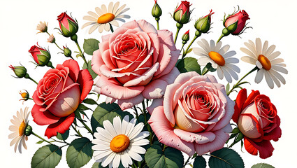 Pink roses bouquet on a white background, perfect for a romantic gift or floral wedding arrangement