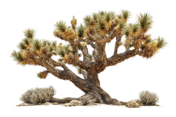 A majestic Joshua tree, isolated on a transparent background, showcasing its unique branches and texture background removed