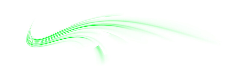 PNG glowing green streak trail and curve line over road with motion speed blur PNG, where tail lights stretch into a luminous line and dynamic energy shapes the final green line.
