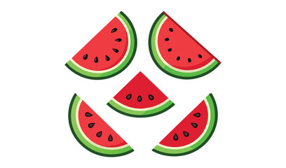 Five slices of watermelon on white background