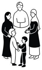 Islamic family standing in a circle in vector image.