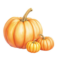 Fototapeta premium A group of three pumpkins of varying sizes arranged together on a black background in a studio shot