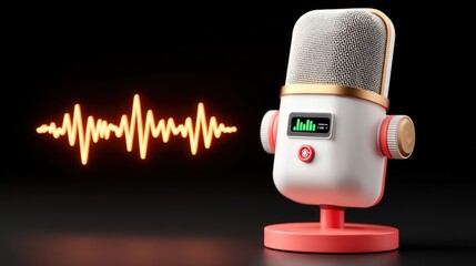 Retro Microphone with Glowing Orange Waveform on Black Background