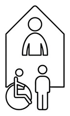 Accessible restroom symbol: a person in a wheelchair meeting with another person in a private room