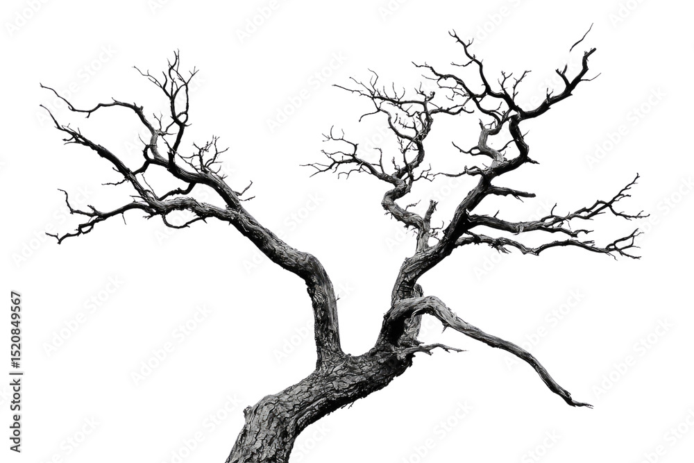 Poster a gnarled, leafless tree stands stark against a muted transparent background, its branches reaching 