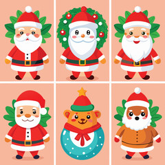 Adorable christmas character illustrations six festive designs featuring santa claus variations and a cute bear