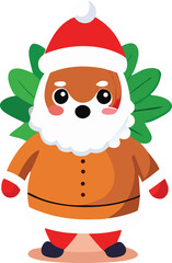 Adorable cartoon santa claus with brown fur carrying a green christmas tree