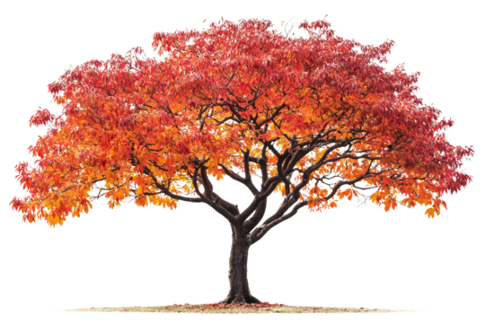 A majestic tree adorned with vibrant autumn foliage, showcasing a spectrum of warm orange and red hues background removed