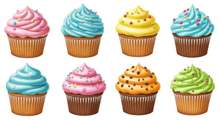 Colorful cupcake collection illustration