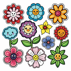 10 More sticker Cute Flower  design and bold line black , white background ,full  color