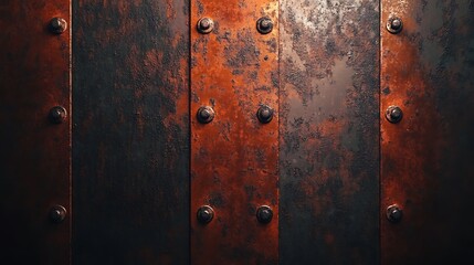 Fototapeta premium Rusty Metal Wall Texture with Rivets and Corrosion