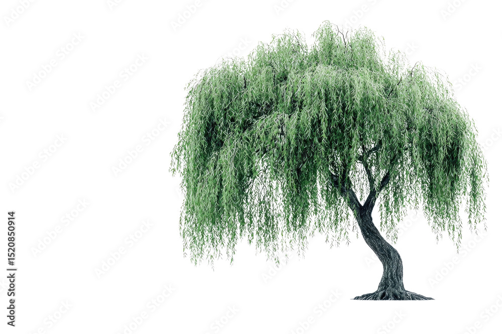 Aufkleber a weeping willow tree with long, graceful branches and lush green leaves, isolated on a transparent 