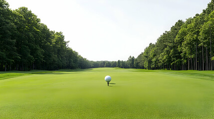 Fototapeta premium Golf Course Fairway With White Golf Ball And Trees