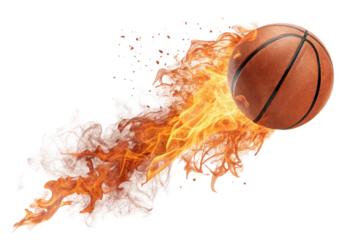 Flaming basketball in grunge vector illustration for a fiery competition