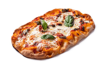 Pinsa romana con sugo, mozzarella e basilico, cibo italiano 